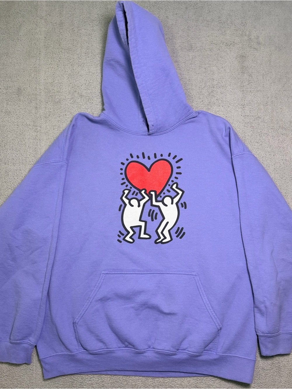 Keith Haring Purple Pullover Hoodie Sweatshirt Men’s XL Pop Art Heart Graphic